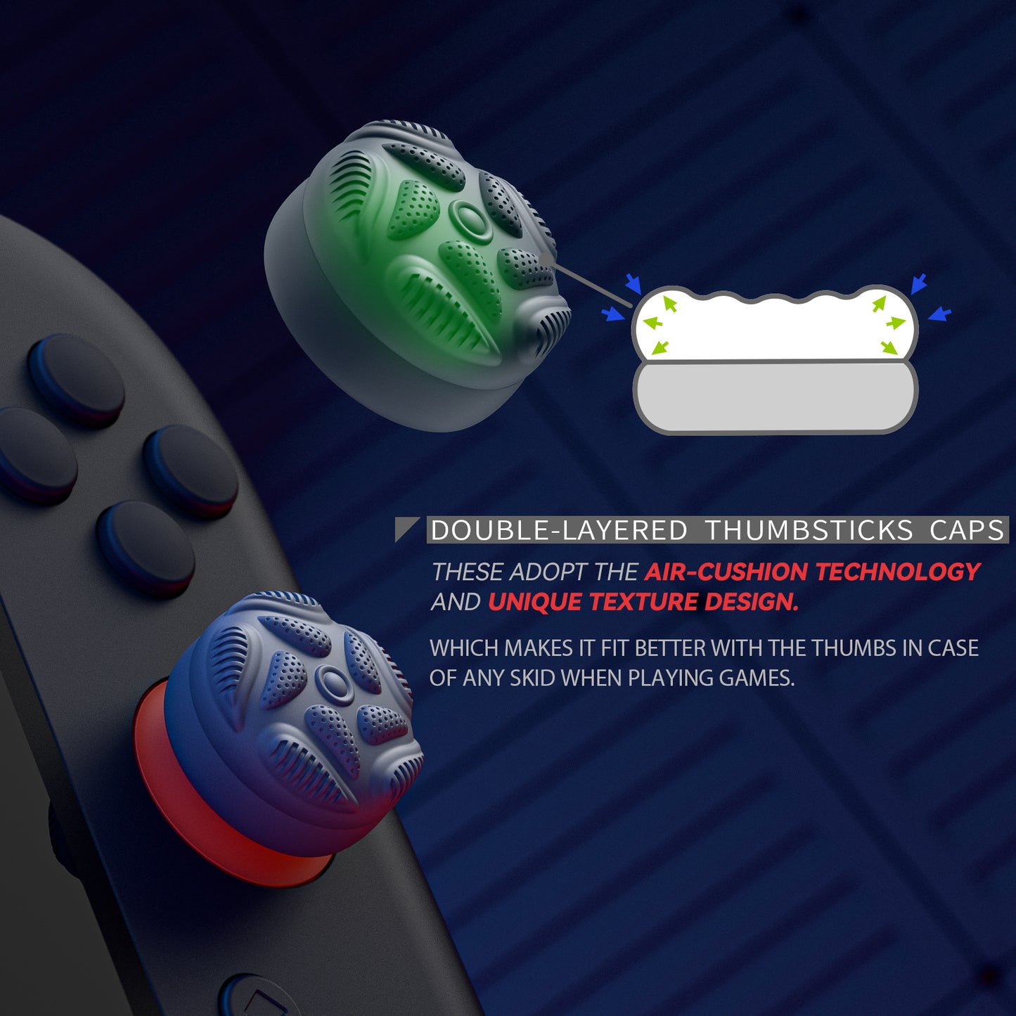 PlayVital Raindrop Texture Design サムクッションキャップ サムグリップ (4個セット) for Switch 2、Nintendo Switch 2 Joycon 用 Anti-Slip Raindrop Texture Design シリコンジョイスティックグリップカバー【グレー】