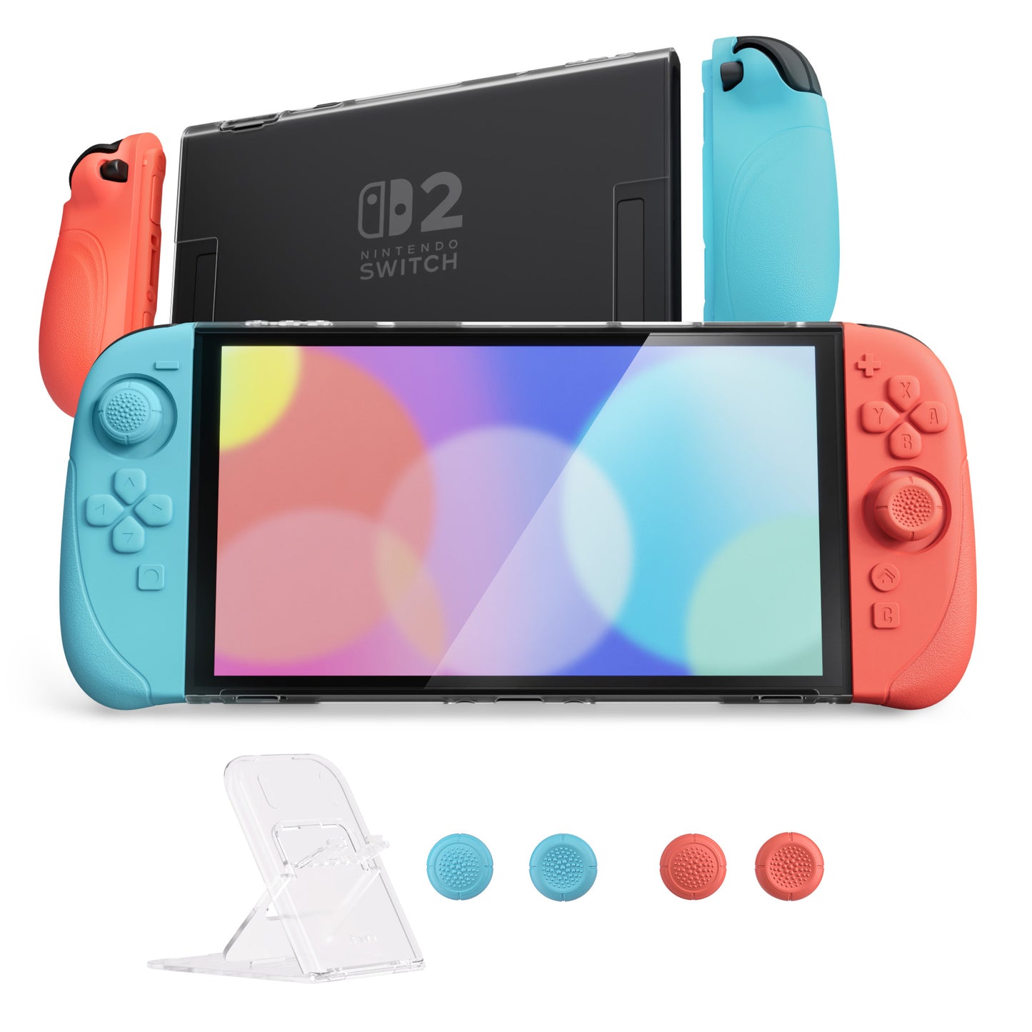 PlayVital Ranger Nintendo Switch 2（2025）対応保護カバー シリコングリップ＋PC製ハードカバーケース 折りたたみスタンド＆親指グリップキャップ付き ドック対応【クリアホワイト】
