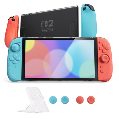 PlayVital Ranger Nintendo Switch 2（2025）対応保護カバー シリコングリップ＋PC製ハードカバーケース 折りたたみスタンド＆親指グリップキャップ付き ドック対応【クリアホワイト】