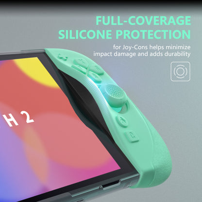 PlayVital Ranger Nintendo Switch 2（2025）対応保護カバー シリコングリップ＋PC製ハードカバーケース 折りたたみスタンド＆親指グリップキャップ付き ドック対応【ソフトバイオレット＆ミントグリーン】