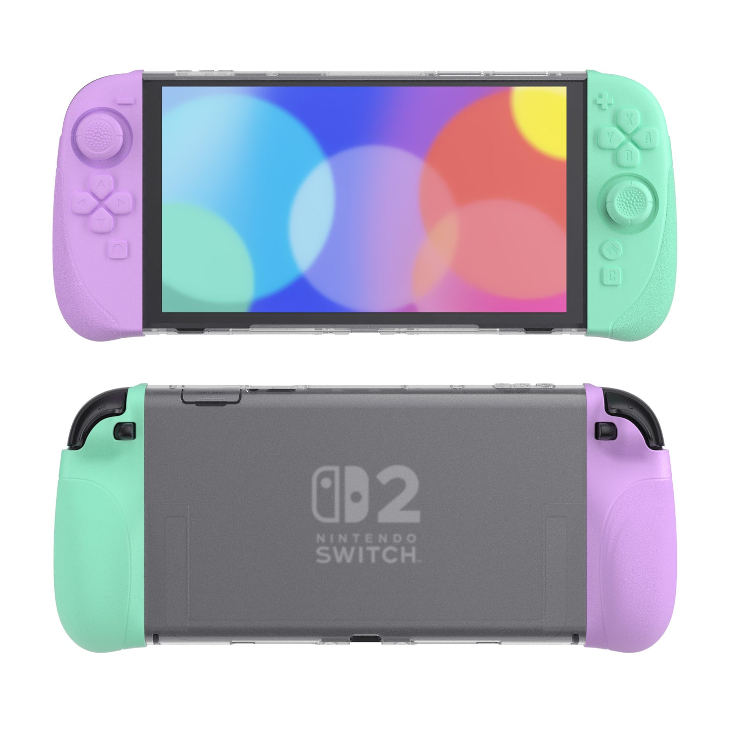 PlayVital Ranger Nintendo Switch 2（2025）対応保護カバー シリコングリップ＋PC製ハードカバーケース 折りたたみスタンド＆親指グリップキャップ付き ドック対応【ソフトバイオレット＆ミントグリーン】