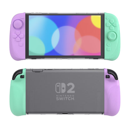 PlayVital Ranger Nintendo Switch 2（2025）対応保護カバー シリコングリップ＋PC製ハードカバーケース 折りたたみスタンド＆親指グリップキャップ付き ドック対応【ソフトバイオレット＆ミントグリーン】