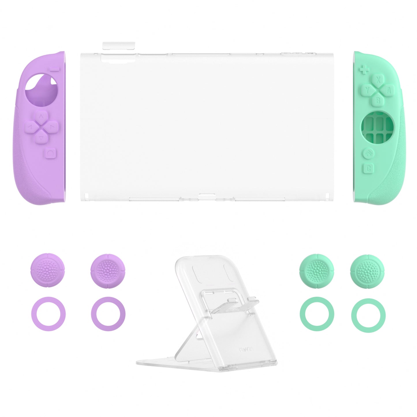 PlayVital Ranger Nintendo Switch 2（2025）対応保護カバー シリコングリップ＋PC製ハードカバーケース 折りたたみスタンド＆親指グリップキャップ付き ドック対応【ソフトバイオレット＆ミントグリーン】