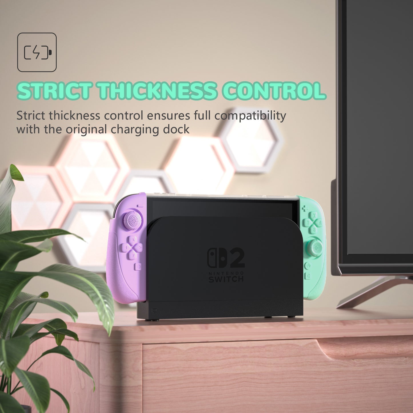 PlayVital Ranger Nintendo Switch 2（2025）対応保護カバー シリコングリップ＋PC製ハードカバーケース 折りたたみスタンド＆親指グリップキャップ付き ドック対応【ソフトバイオレット＆ミントグリーン】