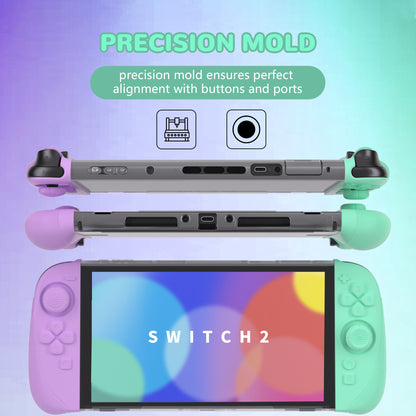 PlayVital Ranger Nintendo Switch 2（2025）対応保護カバー シリコングリップ＋PC製ハードカバーケース 折りたたみスタンド＆親指グリップキャップ付き ドック対応【ソフトバイオレット＆ミントグリーン】