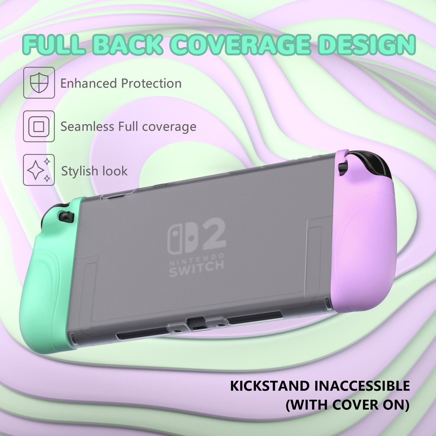 PlayVital Ranger Nintendo Switch 2（2025）対応保護カバー シリコングリップ＋PC製ハードカバーケース 折りたたみスタンド＆親指グリップキャップ付き ドック対応【ソフトバイオレット＆ミントグリーン】