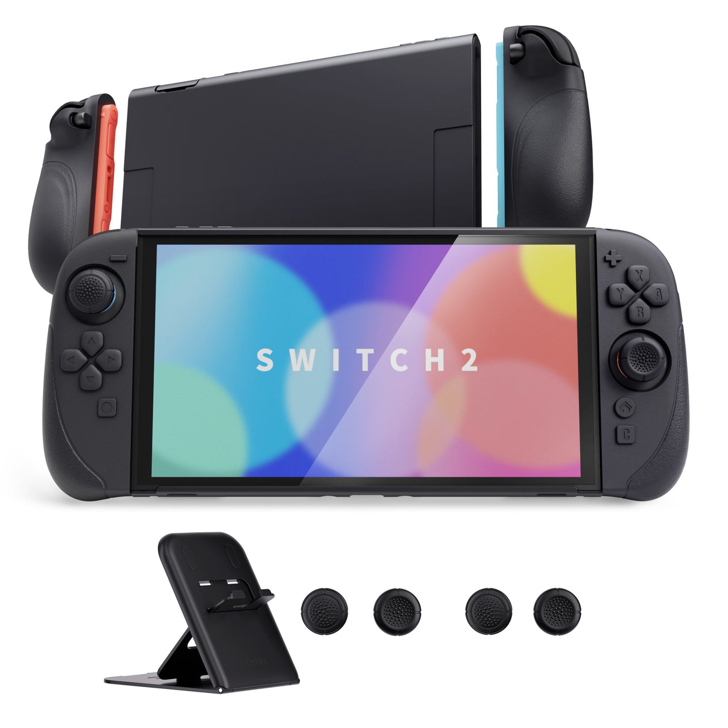 PlayVital Ranger Nintendo Switch 2（2025）対応保護カバー シリコングリップ＋PC製ハードカバーケース 折りたたみスタンド＆親指グリップキャップ付き ドック対応【ブラック】