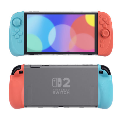PlayVital Ranger Nintendo Switch 2（2025）対応保護カバー シリコングリップ＋PC製ハードカバーケース 折りたたみスタンド＆親指グリップキャップ付き ドック対応【ブルー＆オレンジ】