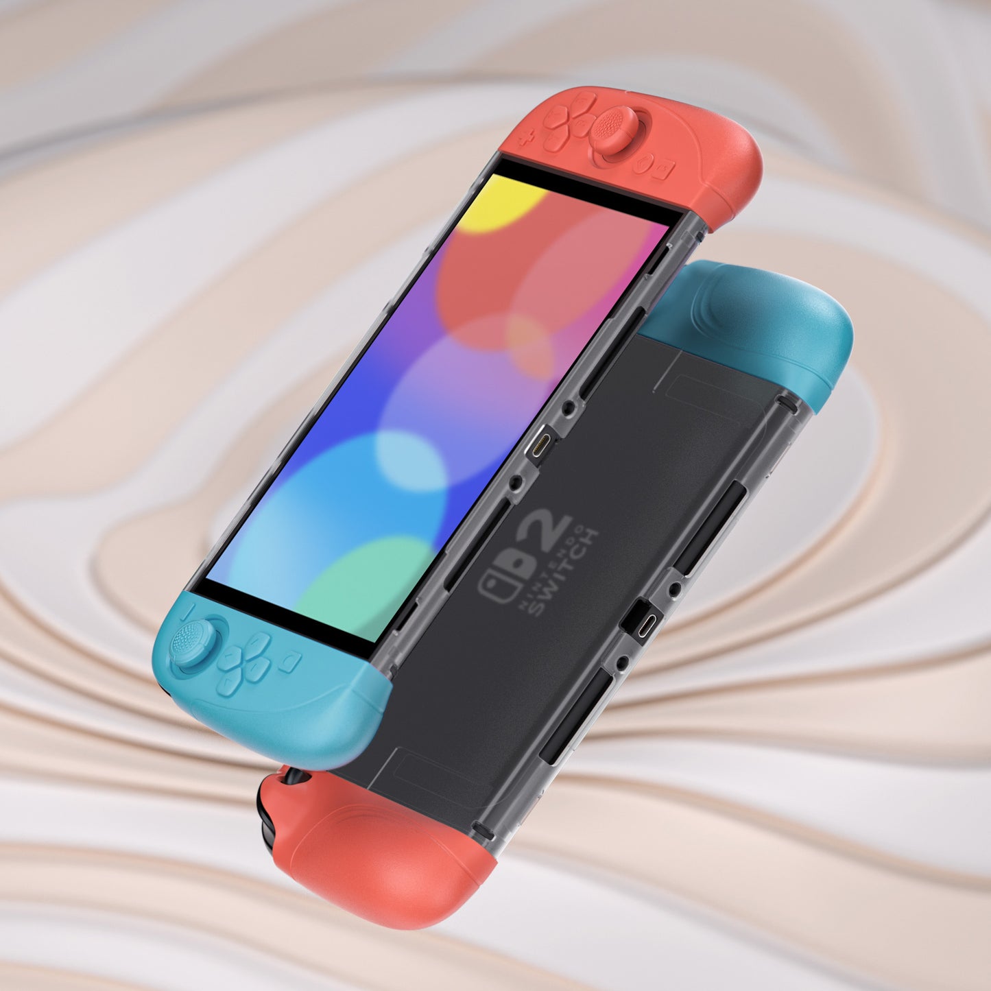 PlayVital Ranger Nintendo Switch 2（2025）対応保護カバー シリコングリップ＋PC製ハードカバーケース 折りたたみスタンド＆親指グリップキャップ付き ドック対応【ブルー＆オレンジ】