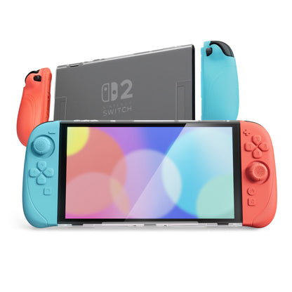 PlayVital Ranger Nintendo Switch 2（2025）対応保護カバー シリコングリップ＋PC製ハードカバーケース 折りたたみスタンド＆親指グリップキャップ付き ドック対応【ブルー＆オレンジ】
