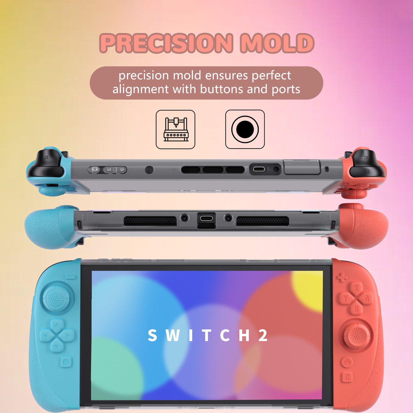 PlayVital Ranger Nintendo Switch 2（2025）対応保護カバー シリコングリップ＋PC製ハードカバーケース 折りたたみスタンド＆親指グリップキャップ付き ドック対応【ブルー＆オレンジ】