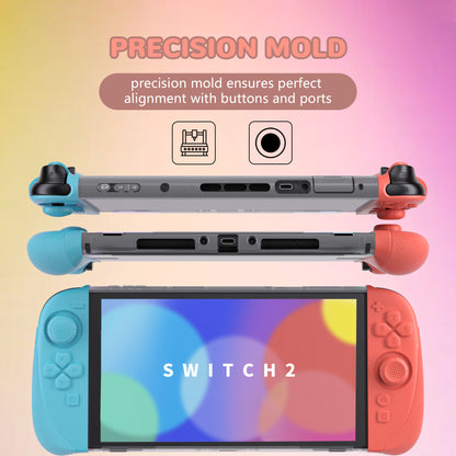 PlayVital Ranger Nintendo Switch 2（2025）対応保護カバー シリコングリップ＋PC製ハードカバーケース 折りたたみスタンド＆親指グリップキャップ付き ドック対応【ブルー＆オレンジ】