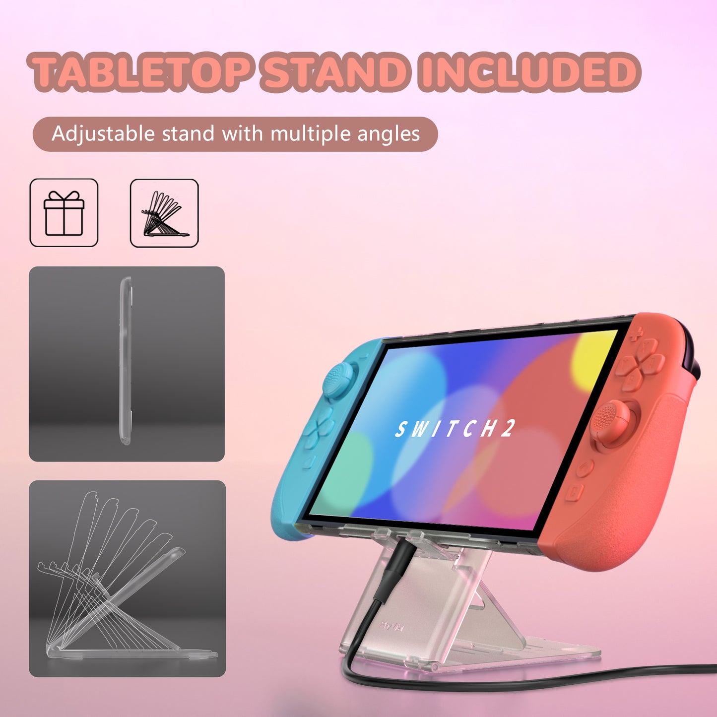 PlayVital Ranger Nintendo Switch 2（2025）対応保護カバー シリコングリップ＋PC製ハードカバーケース 折りたたみスタンド＆親指グリップキャップ付き ドック対応【ブルー＆オレンジ】