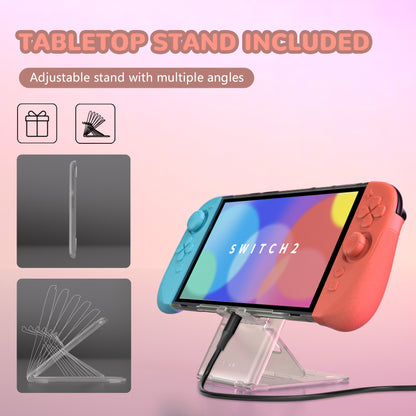 PlayVital Ranger Nintendo Switch 2（2025）対応保護カバー シリコングリップ＋PC製ハードカバーケース 折りたたみスタンド＆親指グリップキャップ付き ドック対応【ブルー＆オレンジ】