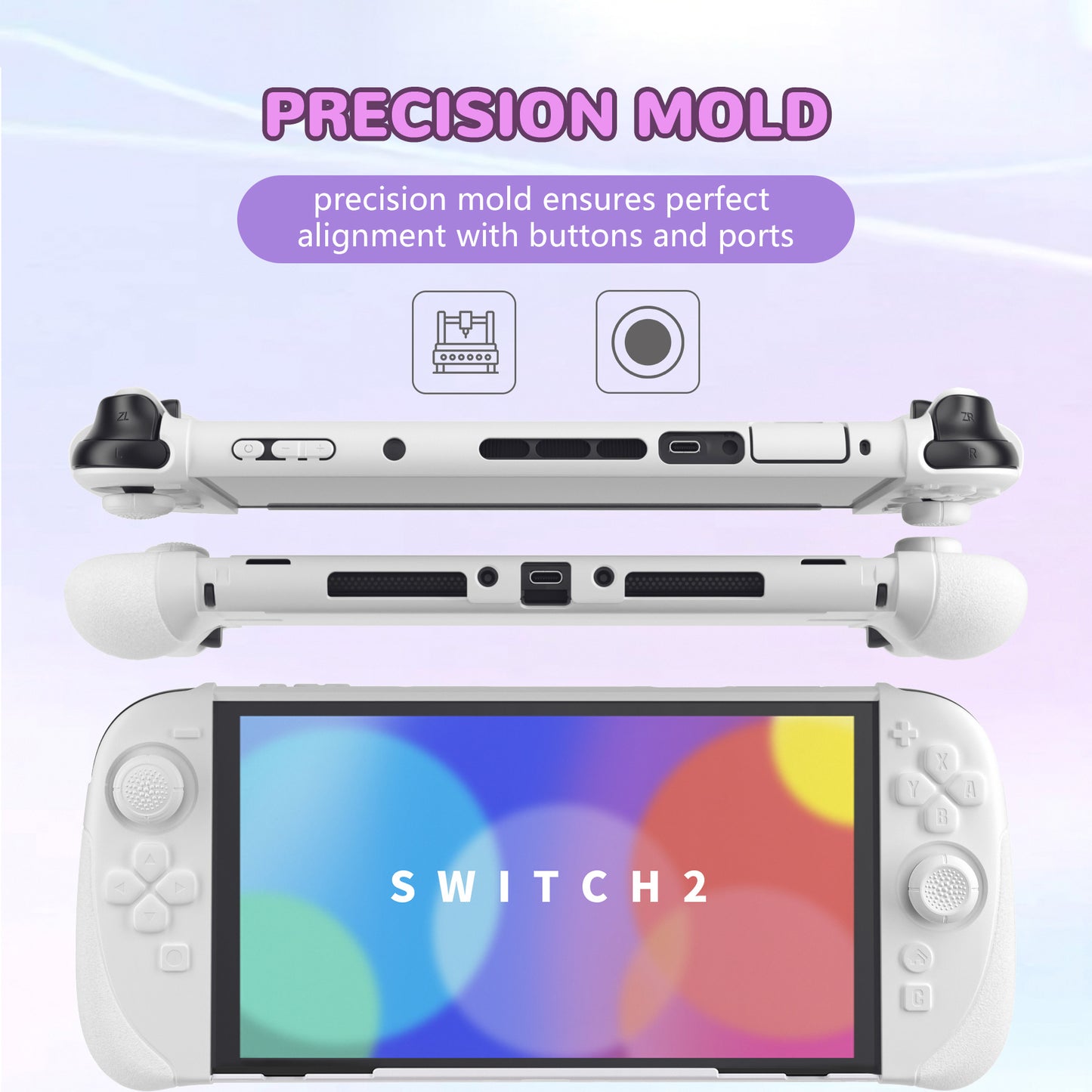 PlayVital Ranger Nintendo Switch 2（2025）対応保護カバー シリコングリップ＋PC製ハードカバーケース 折りたたみスタンド＆親指グリップキャップ付き ドック対応【ホワイト】