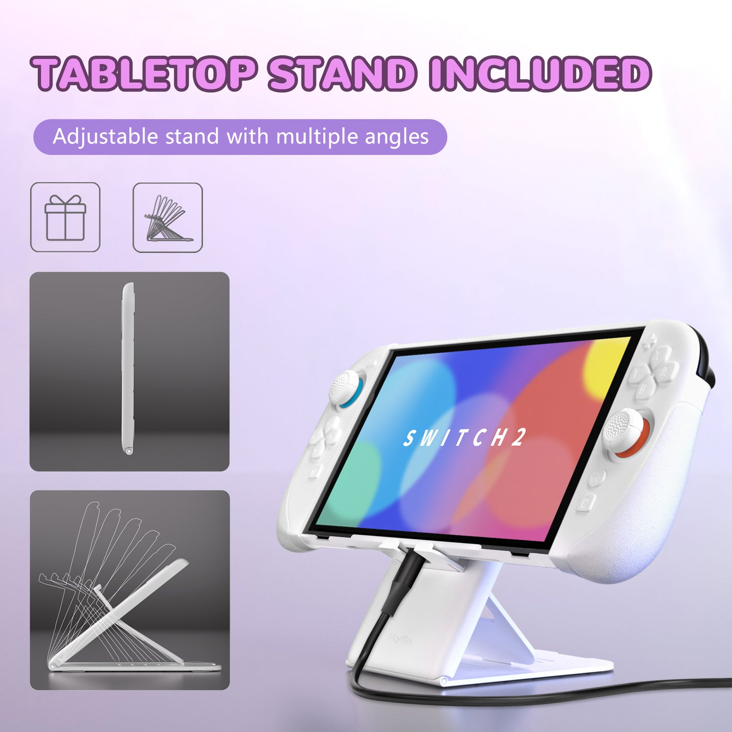 PlayVital Ranger Nintendo Switch 2（2025）対応保護カバー シリコングリップ＋PC製ハードカバーケース 折りたたみスタンド＆親指グリップキャップ付き ドック対応【ホワイト】