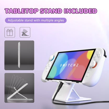 PlayVital Ranger Nintendo Switch 2（2025）対応保護カバー シリコングリップ＋PC製ハードカバーケース 折りたたみスタンド＆親指グリップキャップ付き ドック対応【ホワイト】
