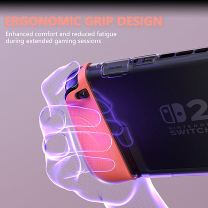 PlayVital Ranger Nintendo Switch 2（2025）対応保護カバー シリコングリップ＋PC製ハードカバーケース 折りたたみスタンド＆親指グリップキャップ付き ドック対応【クリアホワイト】