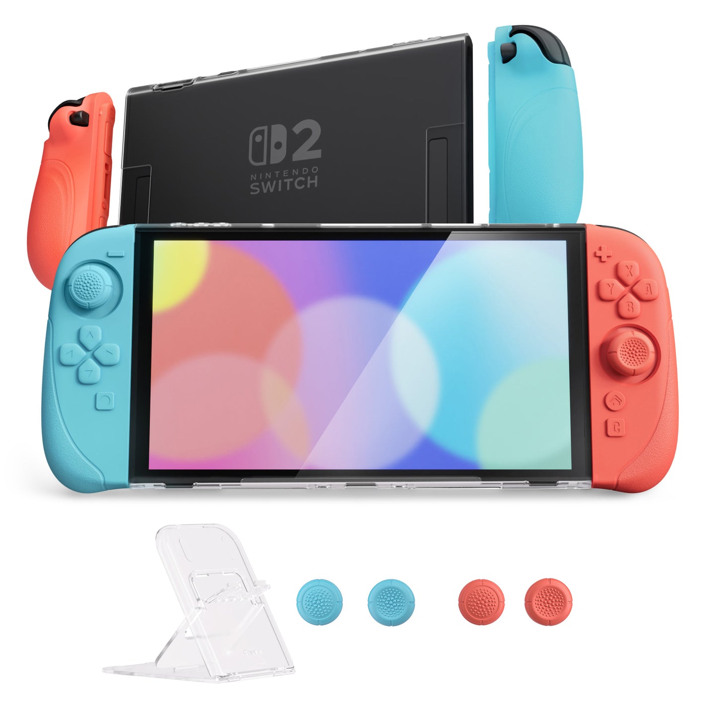 PlayVital Ranger Nintendo Switch 2（2025）対応保護カバー シリコングリップ＋PC製ハードカバーケース 折りたたみスタンド＆親指グリップキャップ付き ドック対応【クリアホワイト】