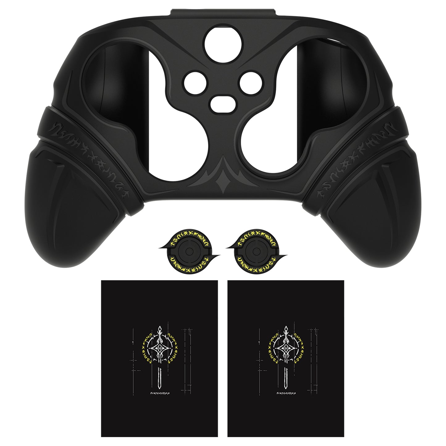 PlayVital Runes Edition シリコンカバースキン Xbox Series X/S コントローラー & Xbox Core ワイヤレスコントローラー用 サムグリップ＆ステッカー付き【ブラック】