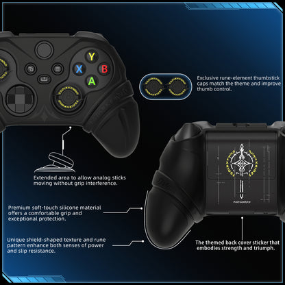 PlayVital Runes Edition シリコンカバースキン Xbox Series X/S コントローラー & Xbox Core ワイヤレスコントローラー用 サムグリップ＆ステッカー付き【ブラック】