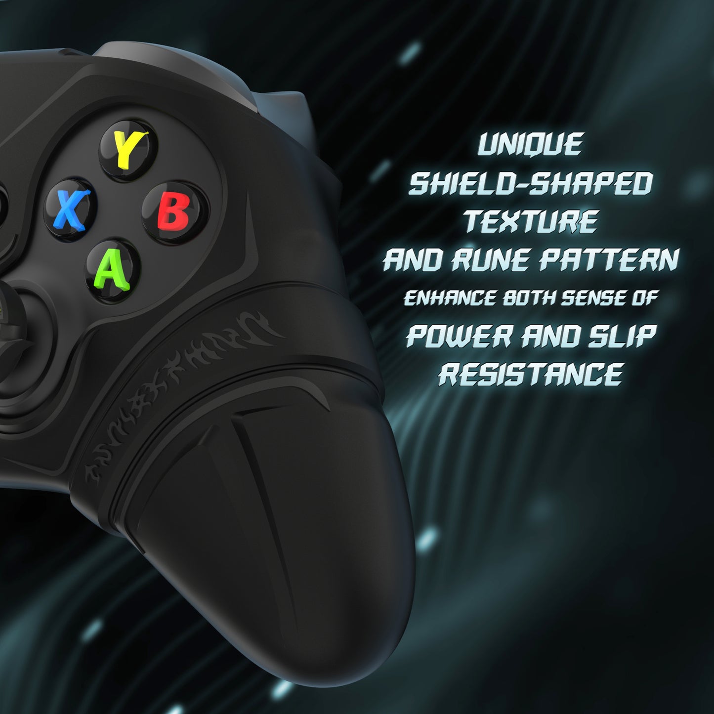 PlayVital Runes Edition シリコンカバースキン Xbox Series X/S コントローラー & Xbox Core ワイヤレスコントローラー用 サムグリップ＆ステッカー付き【ブラック】