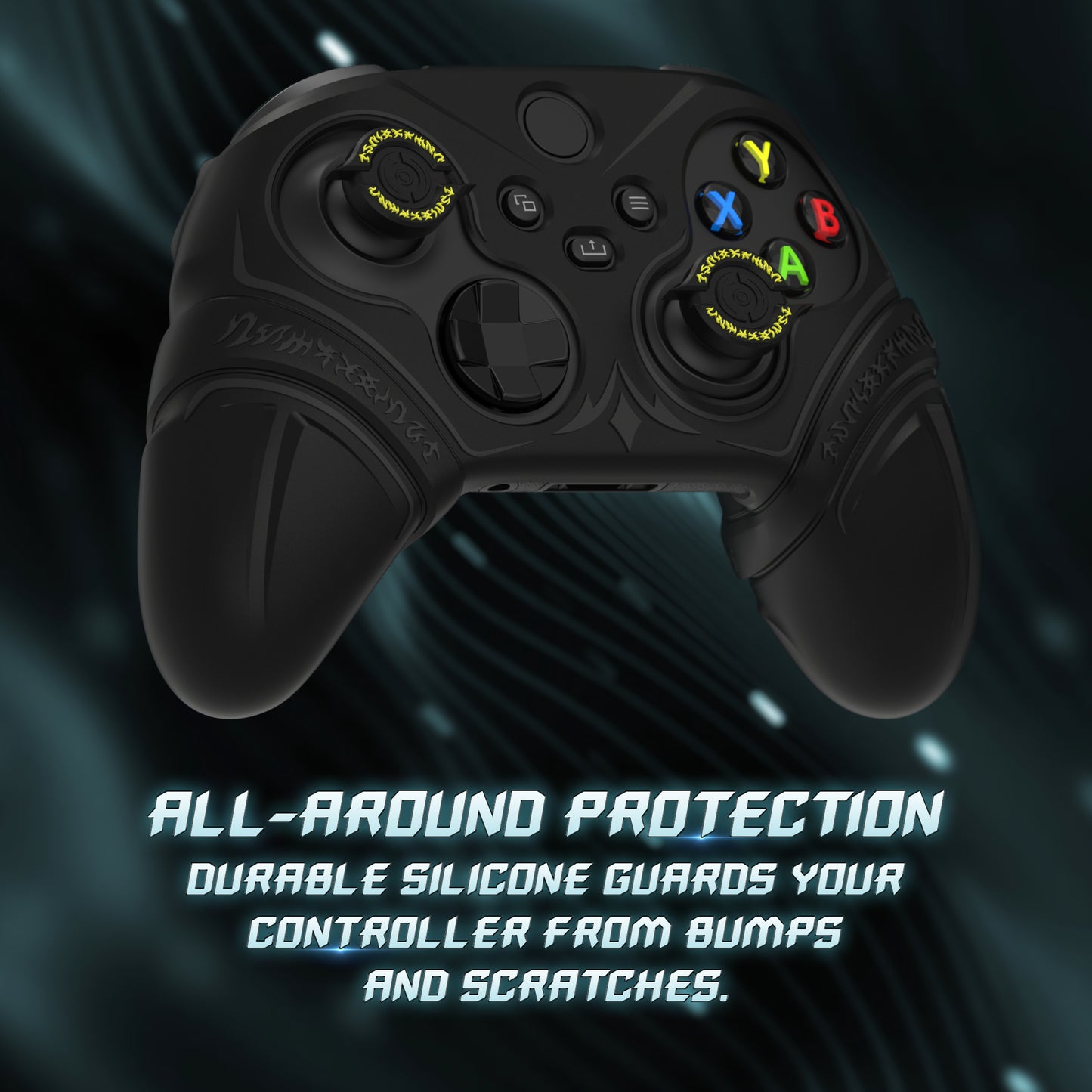 PlayVital Runes Edition シリコンカバースキン Xbox Series X/S コントローラー & Xbox Core ワイヤレスコントローラー用 サムグリップ＆ステッカー付き【ブラック】