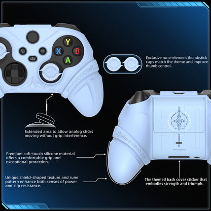 PlayVital Runes Edition シリコンカバースキン Xbox Series X/S コントローラー & Xbox Core ワイヤレスコントローラー用 サムグリップ＆ステッカー付き【ブルー】