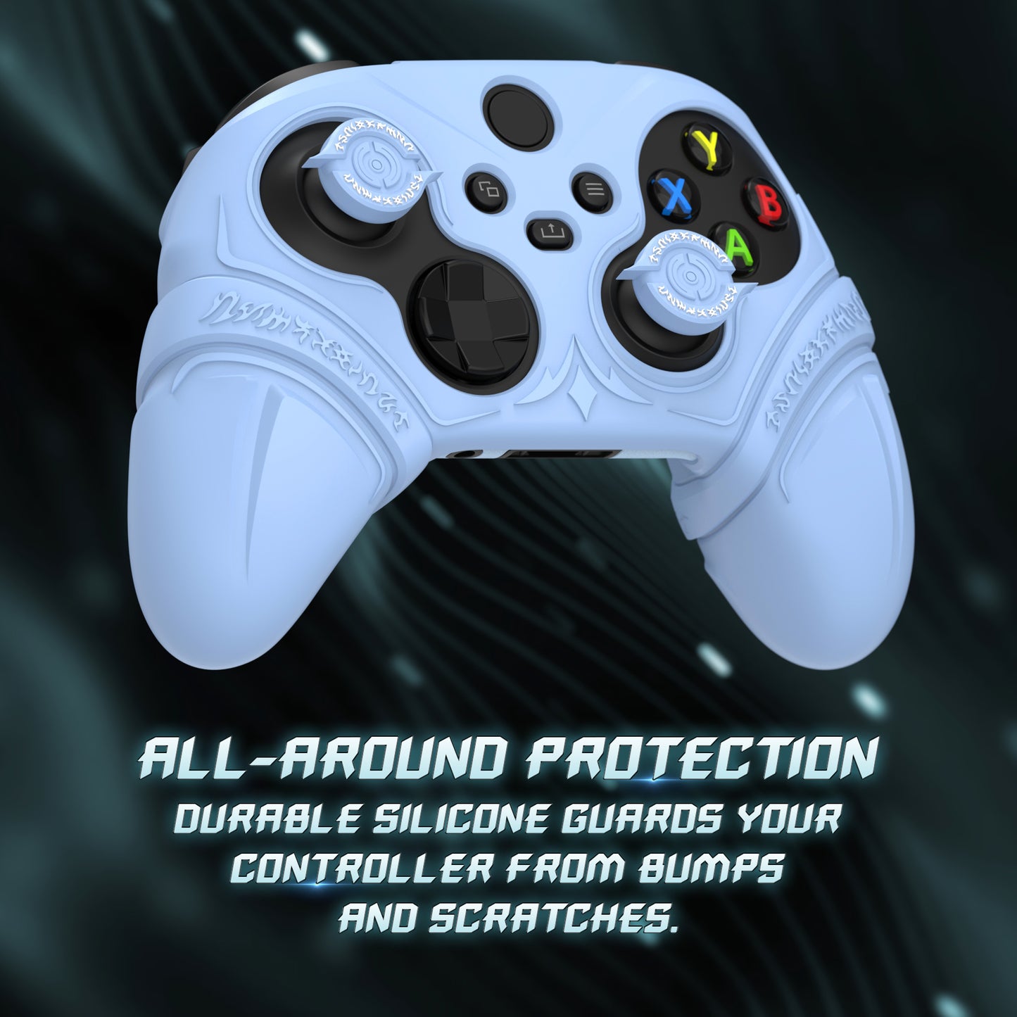 PlayVital Runes Edition シリコンカバースキン Xbox Series X/S コントローラー & Xbox Core ワイヤレスコントローラー用 サムグリップ＆ステッカー付き【ブルー】