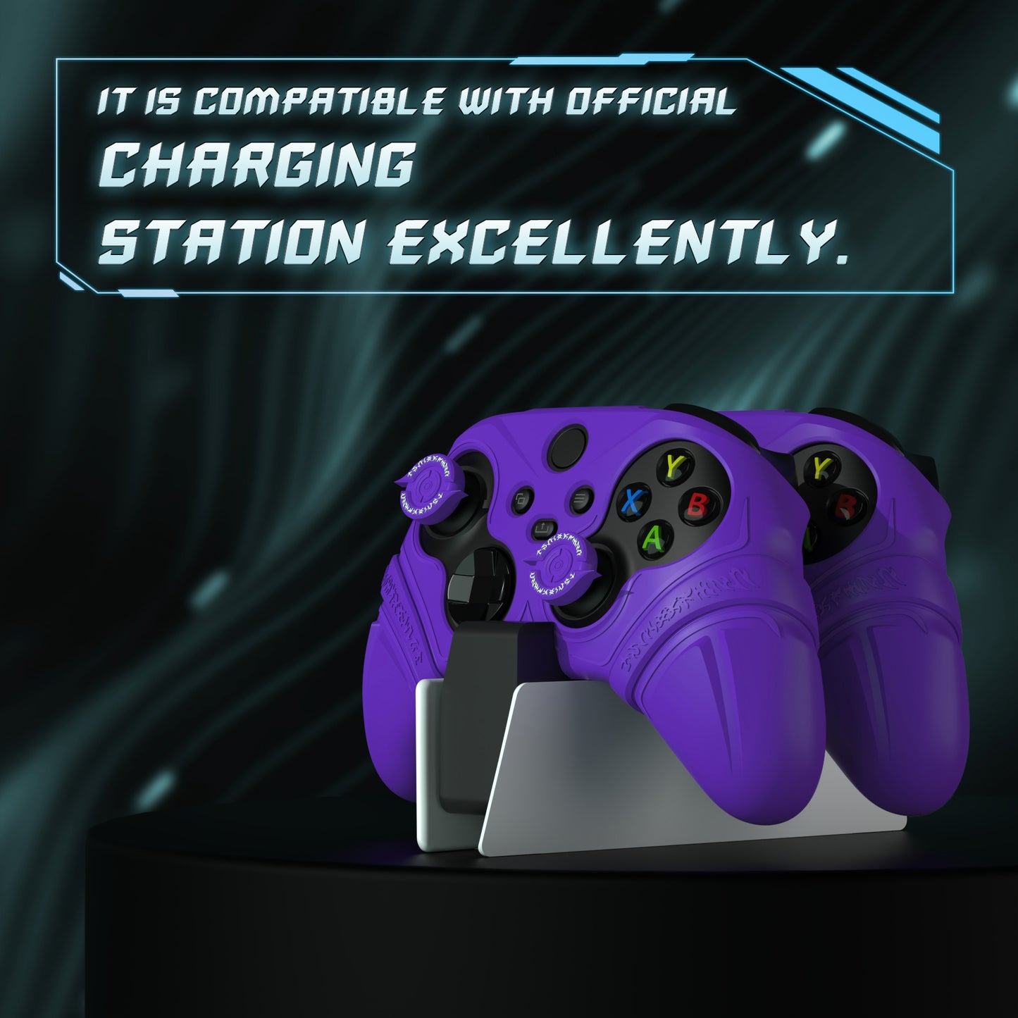 PlayVital Runes Edition シリコンカバースキン Xbox Series X/S コントローラー & Xbox Core ワイヤレスコントローラー用 サムグリップ＆ステッカー付き【パープル】