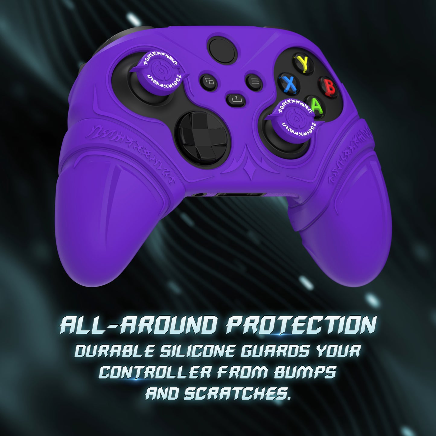 PlayVital Runes Edition シリコンカバースキン Xbox Series X/S コントローラー & Xbox Core ワイヤレスコントローラー用 サムグリップ＆ステッカー付き【パープル】
