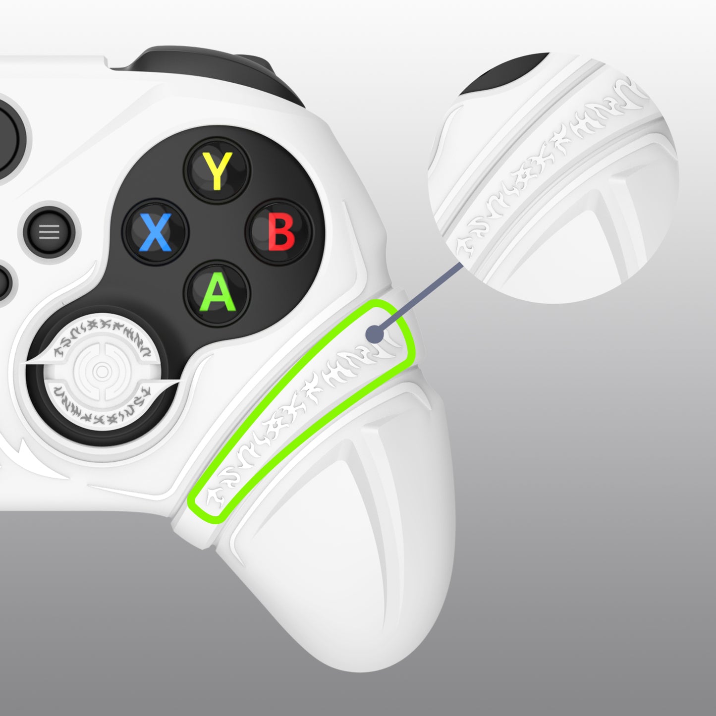 PlayVital Runes Edition シリコンカバースキン Xbox Series X/S コントローラー & Xbox Core ワイヤレスコントローラー用 サムグリップ＆ステッカー付き【ホワイト】