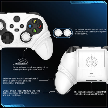 PlayVital Runes Edition シリコンカバースキン Xbox Series X/S コントローラー & Xbox Core ワイヤレスコントローラー用 サムグリップ＆ステッカー付き【ホワイト】