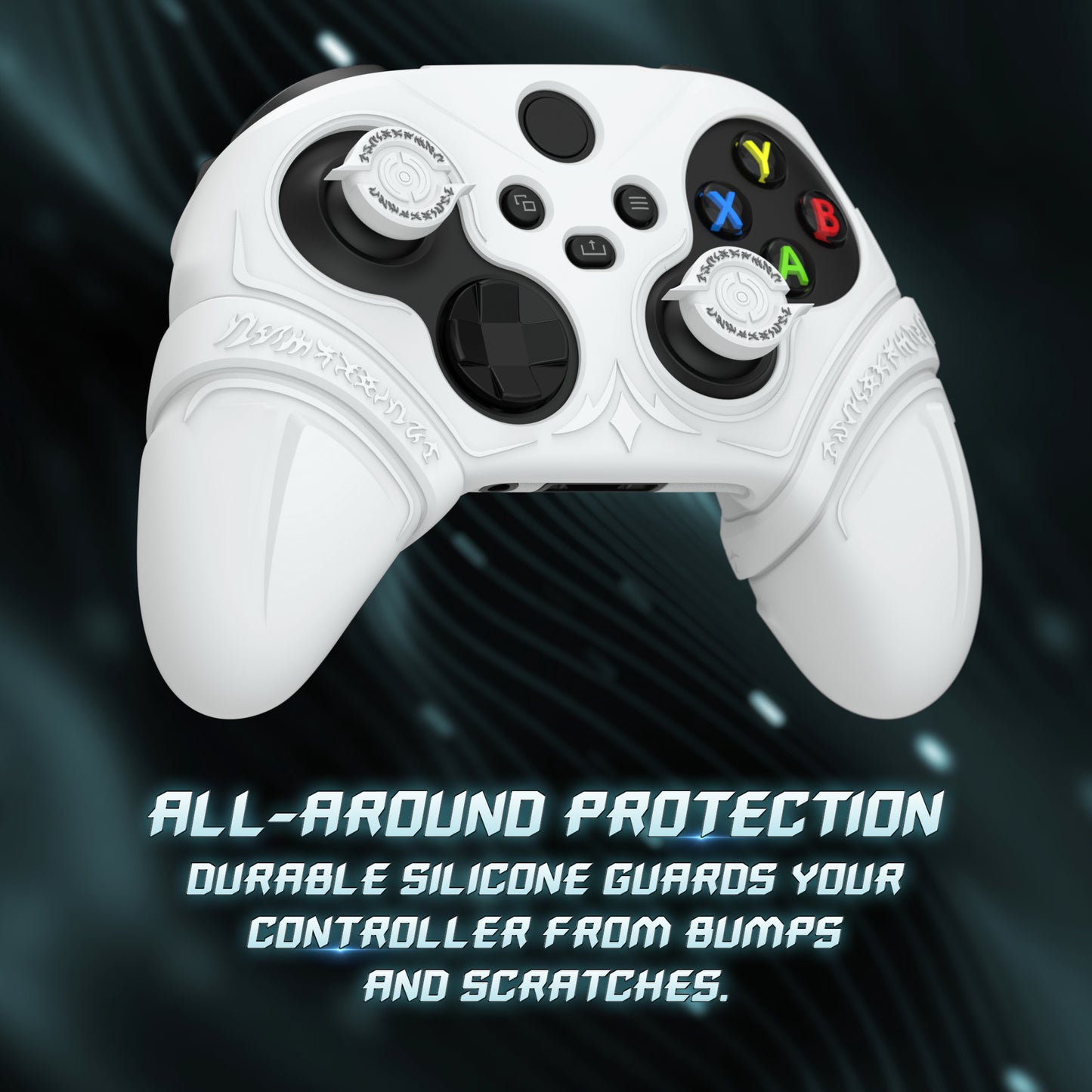 PlayVital Runes Edition シリコンカバースキン Xbox Series X/S コントローラー & Xbox Core ワイヤレスコントローラー用 サムグリップ＆ステッカー付き【ホワイト】