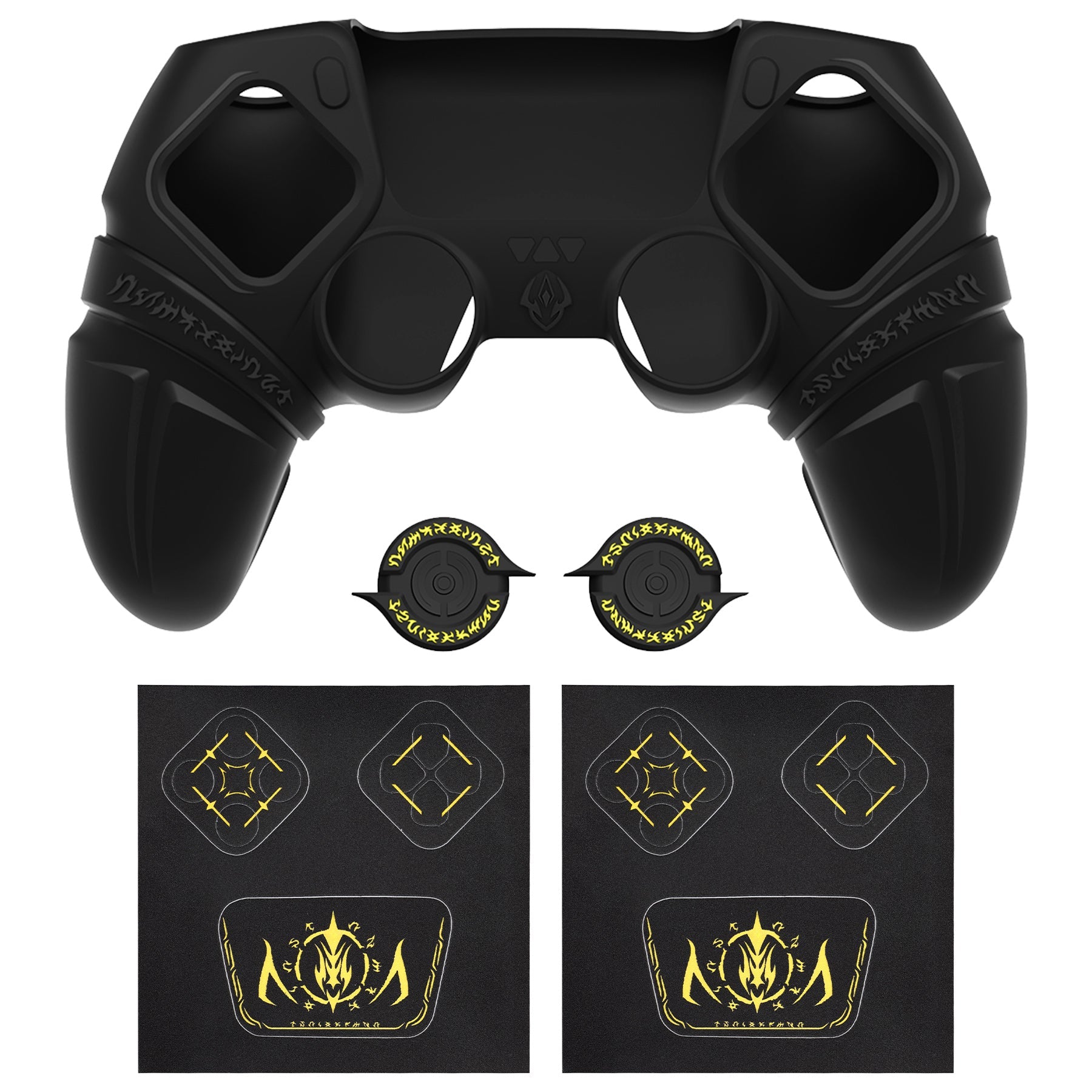 PlayVital Runes Edition Silicone Cover Skin for PS5 Controller with Thumb Grips & Touchpad Skin & D-pad Area Sticker, Compatible with PS5 Charging Dock - Black - FVEPFP001 PlayVital