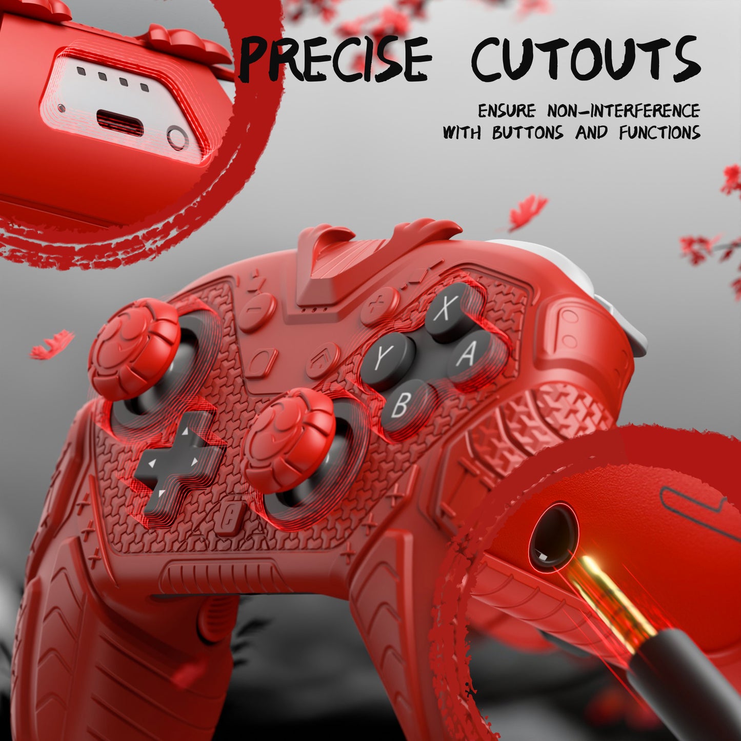 PlayVital 侍アーマーエディション シリコンケース for Switch 2 Pro コントローラー Nintendo Switch 2 Pro コントローラー用 衝撃吸収スキンカバー（背面ボタンキャップ＆スティックカバー＆ステッカー付き）【赤】