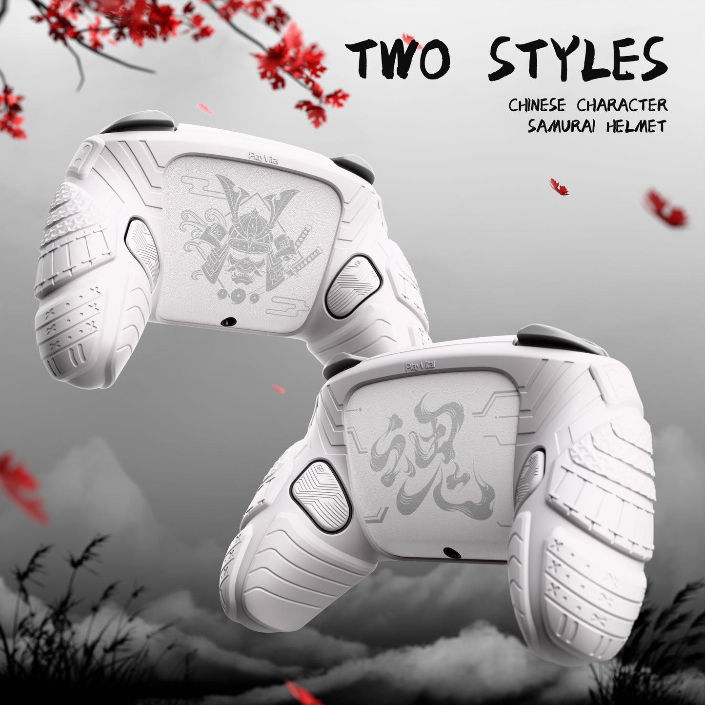 PlayVital 侍アーマーエディション シリコンケース for Switch 2 Pro コントローラー Nintendo Switch 2 Pro コントローラー用 衝撃吸収スキンカバー（背面ボタンキャップ＆スティックカバー＆ステッカー付き）【ホワイト】