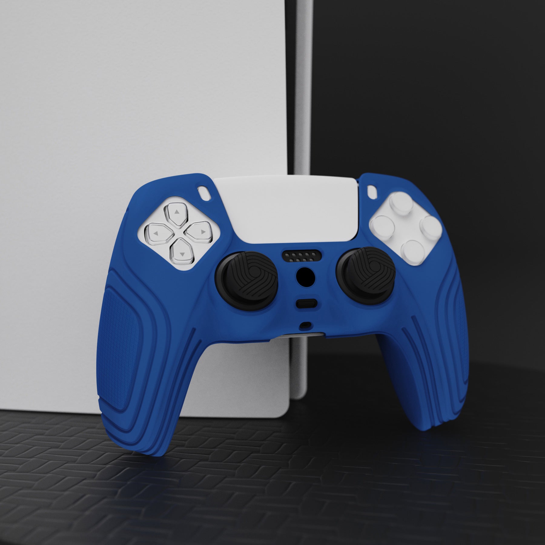 PlayVital Samurai Edition Anti-Slip Silicone Cover Skin with Thumb Grip Caps for PS5 Wireless Controller - Blue - BWPF008 PlayVital