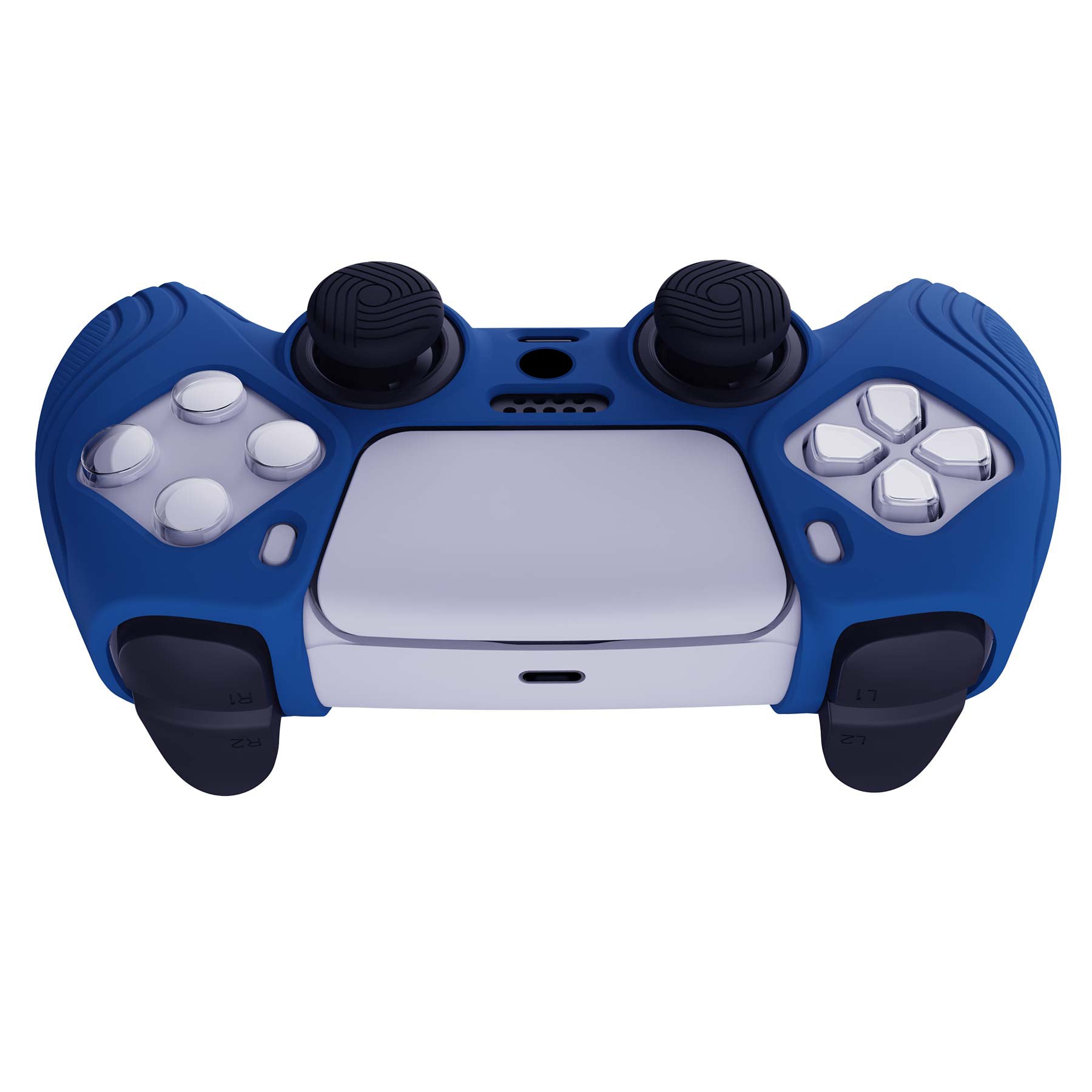 PlayVital Samurai Edition Anti-Slip Silicone Cover Skin with Thumb Grip Caps for PS5 Wireless Controller - Blue - BWPF008 PlayVital