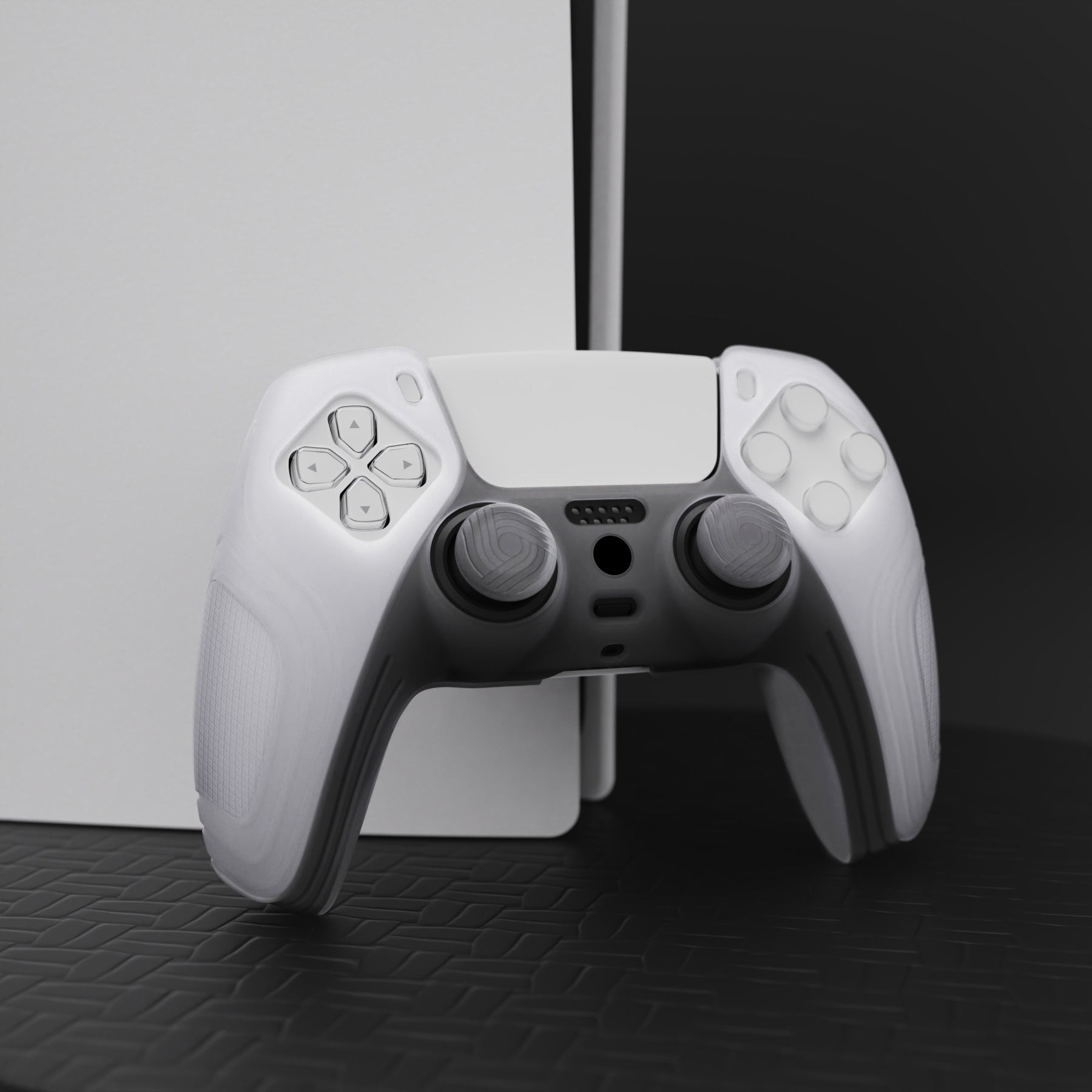 PlayVital Samurai Edition Anti-Slip Silicone Cover Skin with Thumb Grip Caps for PS5 Wireless Controller - Clear White - BWPF013 PlayVital