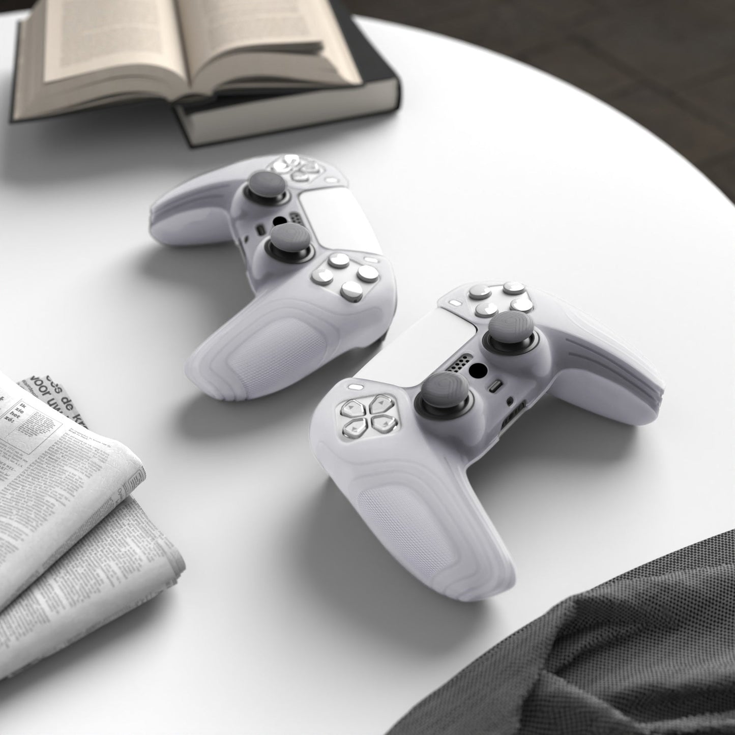 PlayVital Samurai Edition Anti-Slip Silicone Cover Skin with Thumb Grip Caps for PS5 Wireless Controller - Clear White - BWPF013 PlayVital