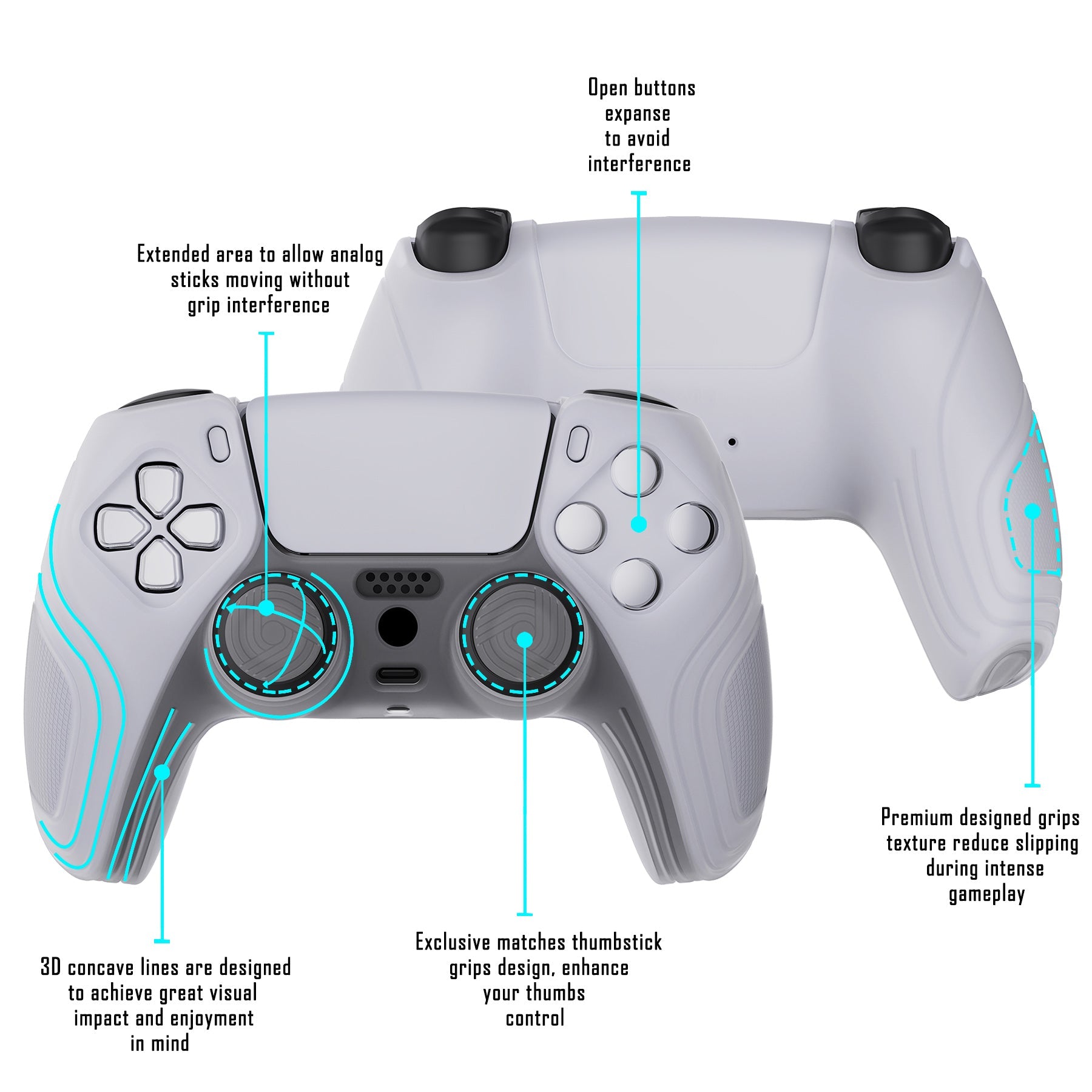 PlayVital Samurai Edition Anti-Slip Silicone Cover Skin with Thumb Grip Caps for PS5 Wireless Controller - Clear White - BWPF013 PlayVital