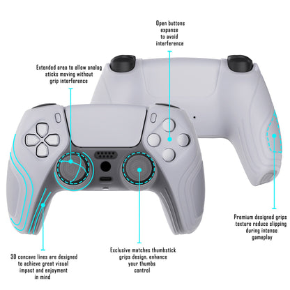 PlayVital Samurai Edition Anti-Slip Silicone Cover Skin with Thumb Grip Caps for PS5 Wireless Controller - Clear White - BWPF013 PlayVital