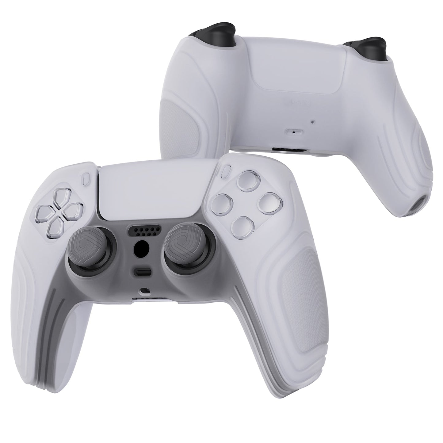 PlayVital Samurai Edition Anti-Slip Silicone Cover Skin with Thumb Grip Caps for PS5 Wireless Controller - Clear White - BWPF013 PlayVital