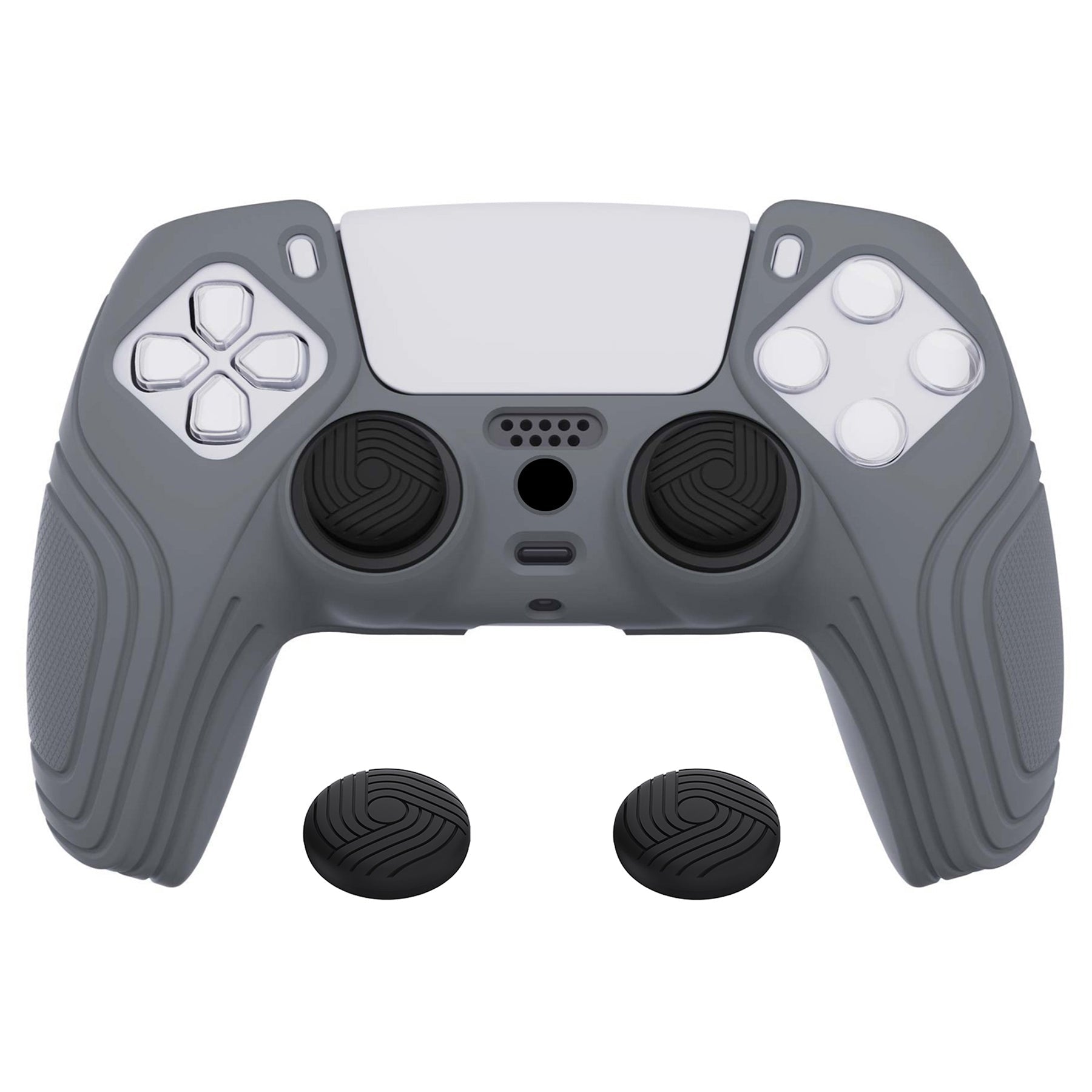 PlayVital Samurai Edition Anti-Slip Silicone Cover Skin with Thumb Grip Caps for PS5 Wireless Controller - Gray - BWPF006 PlayVital