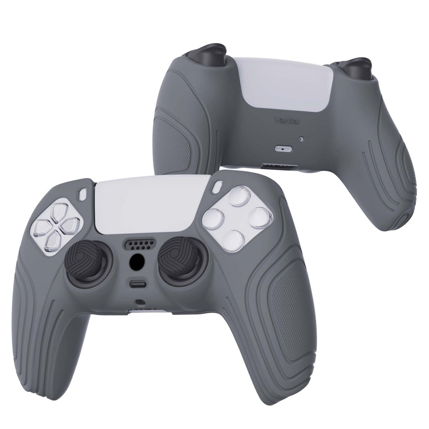 PlayVital Samurai Edition Anti-Slip Silicone Cover Skin with Thumb Grip Caps for PS5 Wireless Controller - Gray - BWPF006 PlayVital