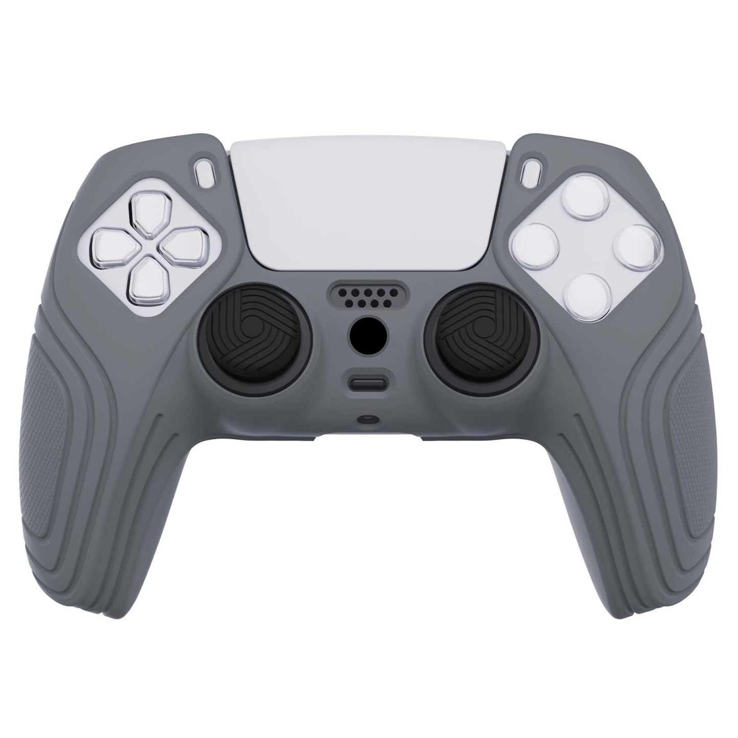 PlayVital Samurai Edition Anti-Slip Silicone Cover Skin with Thumb Grip Caps for PS5 Wireless Controller - Gray - BWPF006 PlayVital