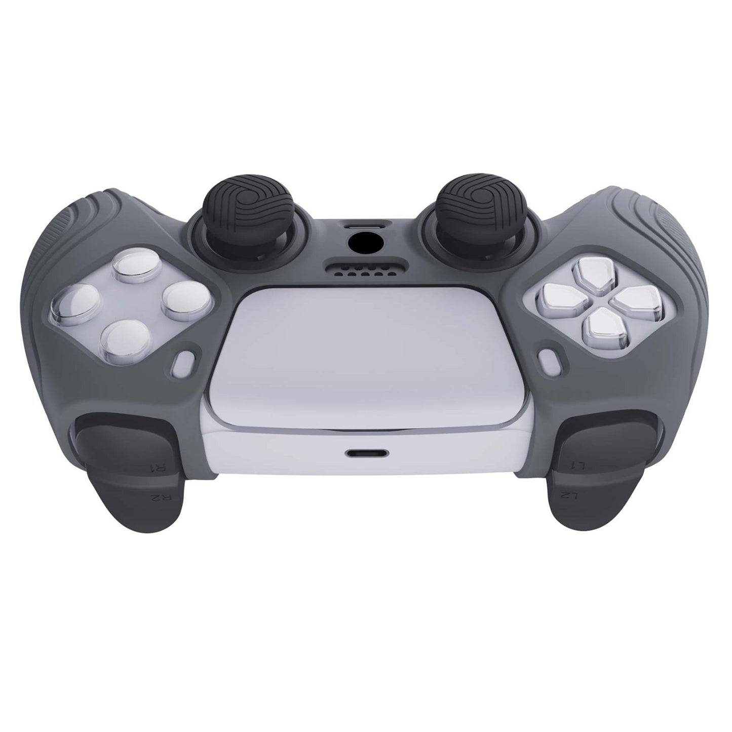 PlayVital Samurai Edition Anti-Slip Silicone Cover Skin with Thumb Grip Caps for PS5 Wireless Controller - Gray - BWPF006 PlayVital