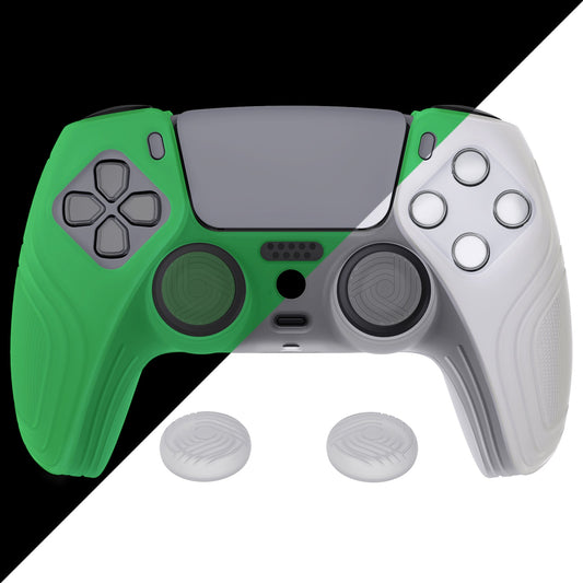 PlayVital Samurai Edition Anti-Slip Silicone Cover Skin with Thumb Grip Caps for PS5 Wireless Controller - Glow in Dark - Green - BWPF014 PlayVital