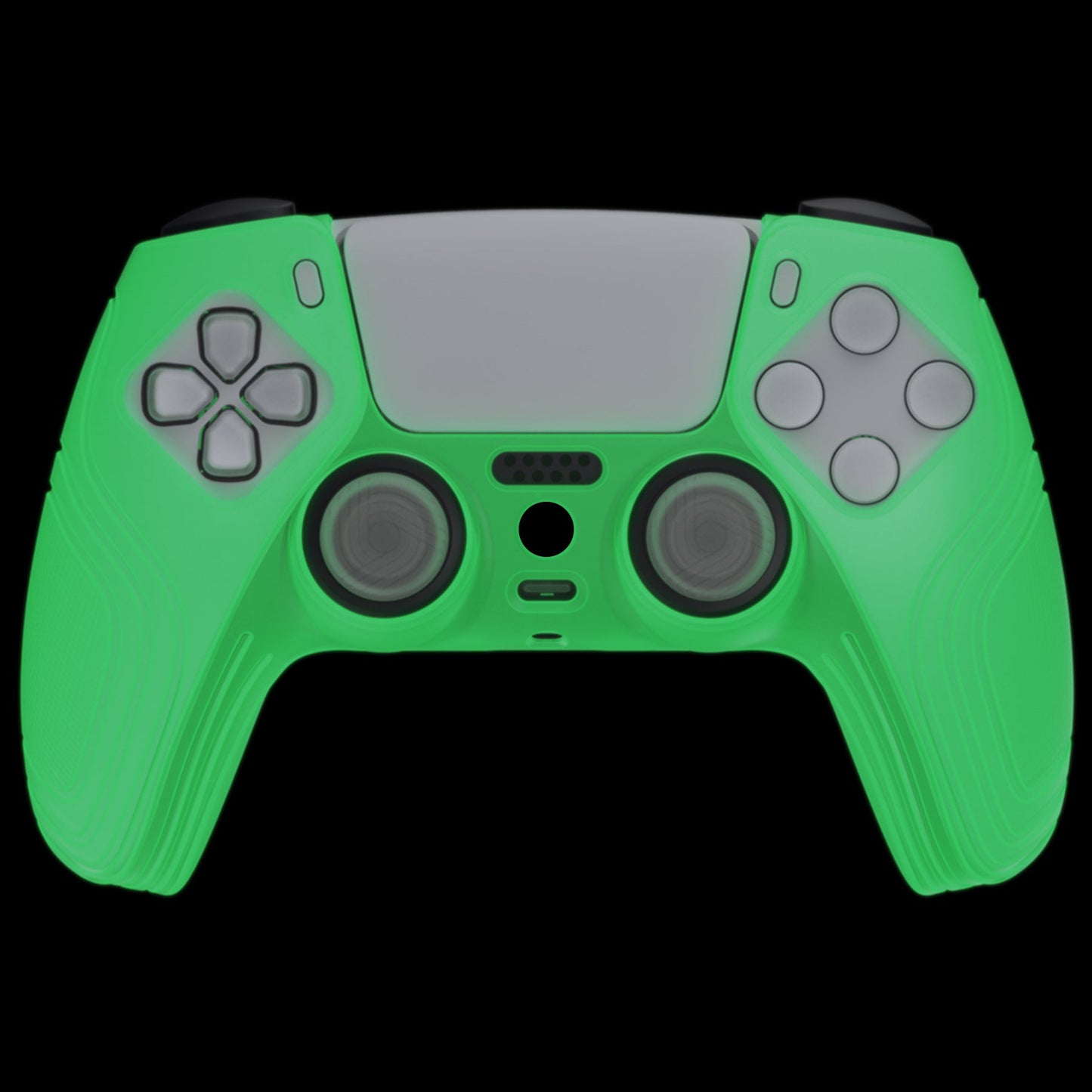 PlayVital Samurai Edition Anti-Slip Silicone Cover Skin with Thumb Grip Caps for PS5 Wireless Controller - Glow in Dark - Green - BWPF014 PlayVital